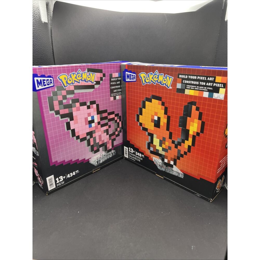 MEGA Blocks Pokemon Charmander & Mew Pixel Art Sets 349 & 434 pcs HTH76 HWR80